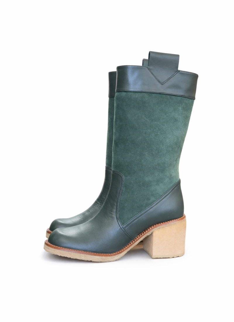 bottines fame croutes + velours vert sapin