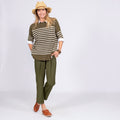 PULL CACHEMIRE MARINIERE - OLIVE