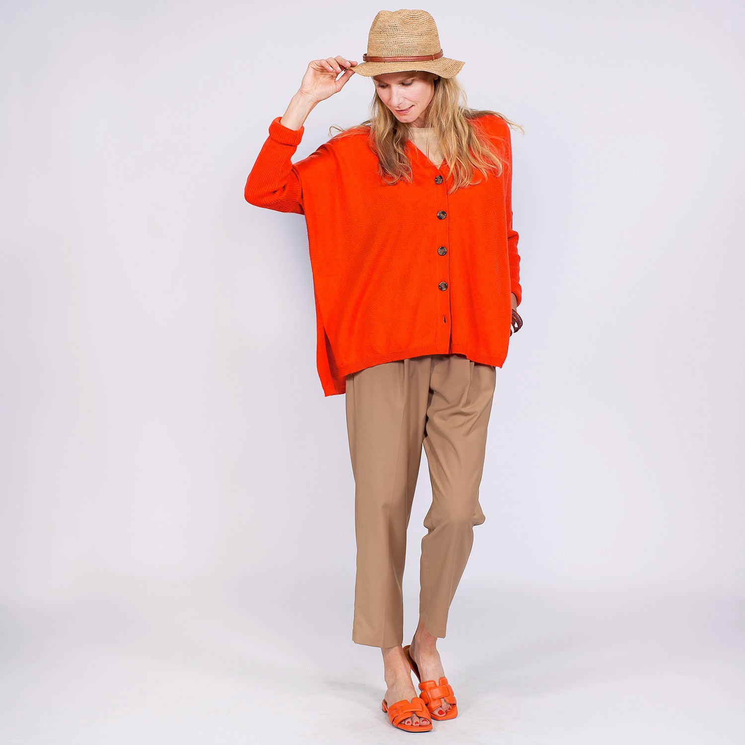 CARDIGAN CACHEMIRE COL V - Orange