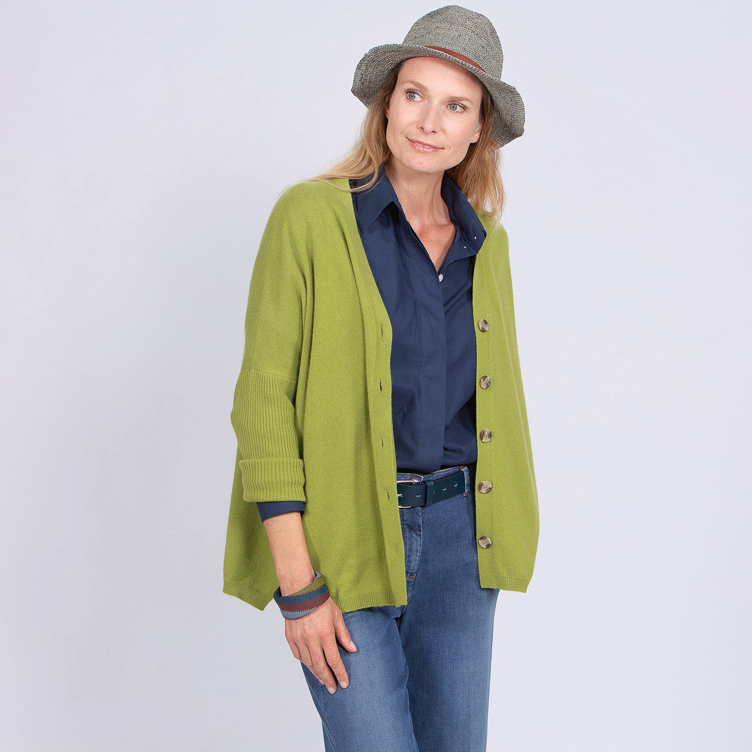 CARDIGAN CACHEMIRE COL V - GREEN