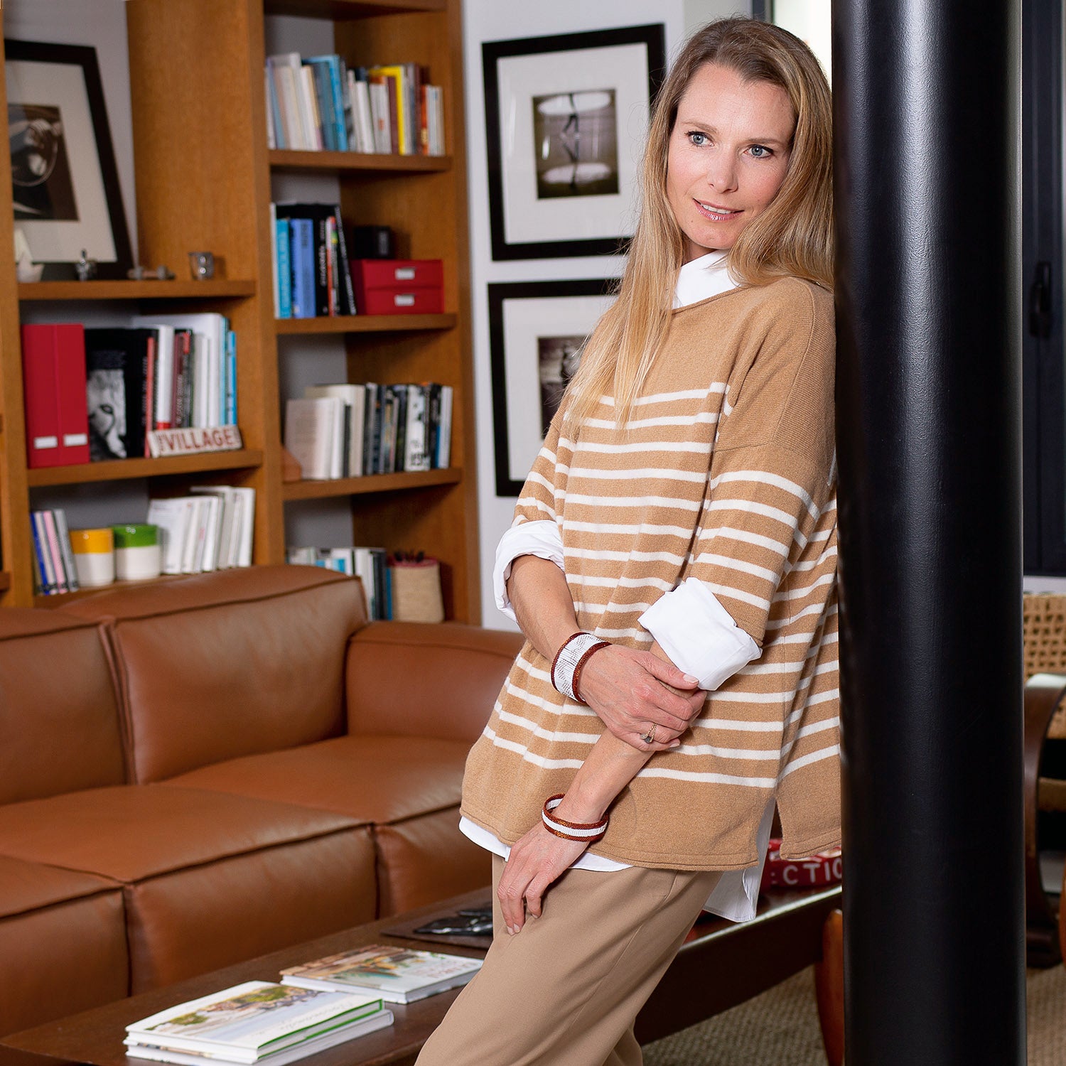 PULL CACHEMIRE MARINIERE - BROWN